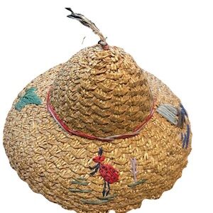 Embroidered Straw Hat with Colorful Accents